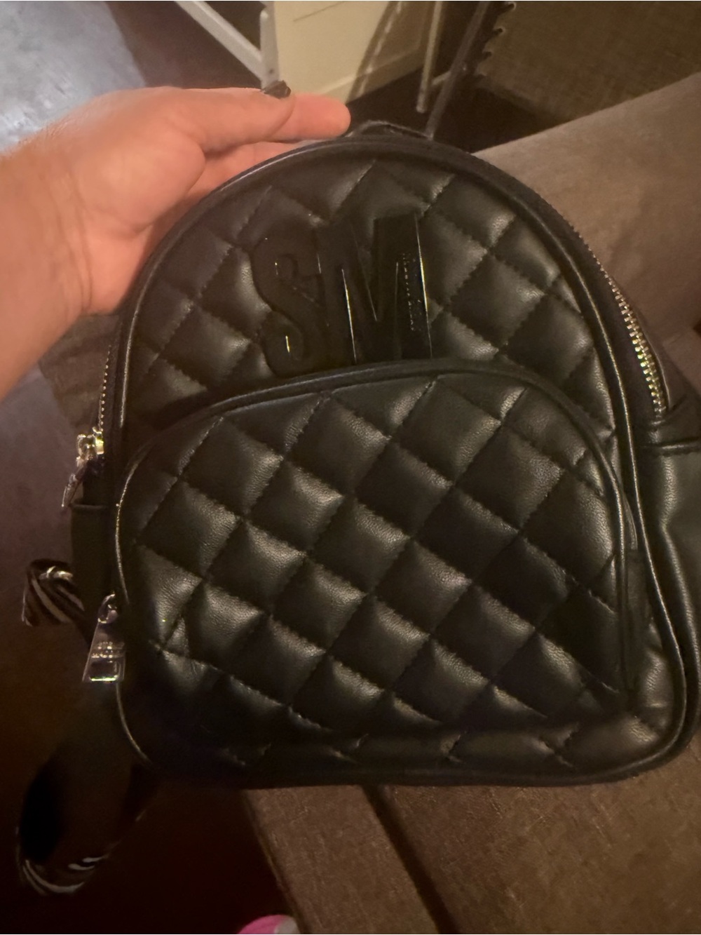 Quilted Black Mini Backpack - Unbranded